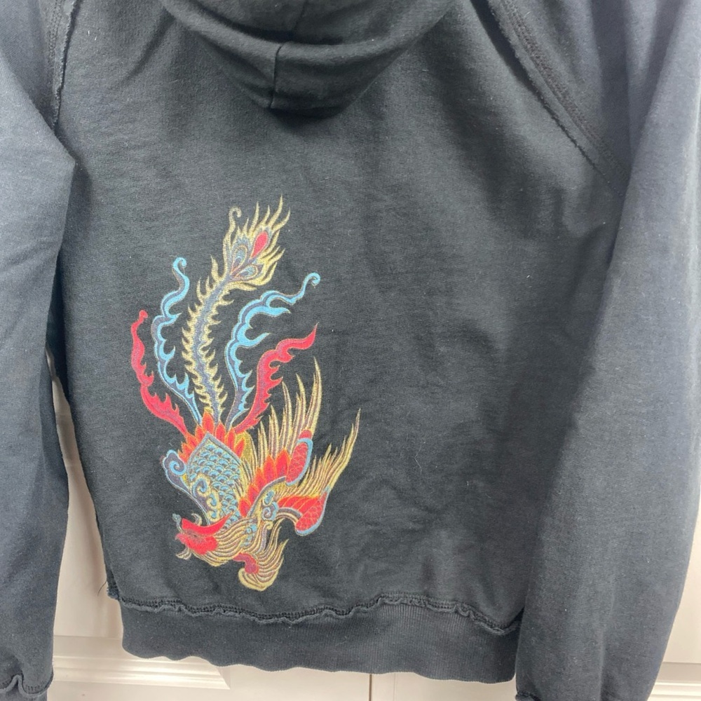 Y2K Asian Dragon Peace Love Freedom Zip Up Hoodie Green Dragon XS Extra Small - Picture 5 of 8